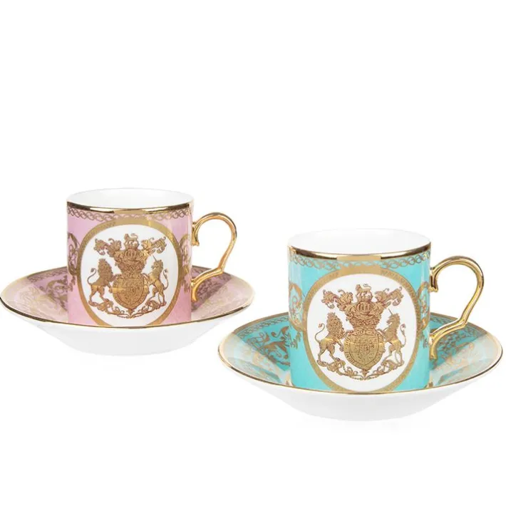 Royal Collection Shop Special Edition Lustre Pink And Green Coffee Cup And Saucer* Cups & Saucers