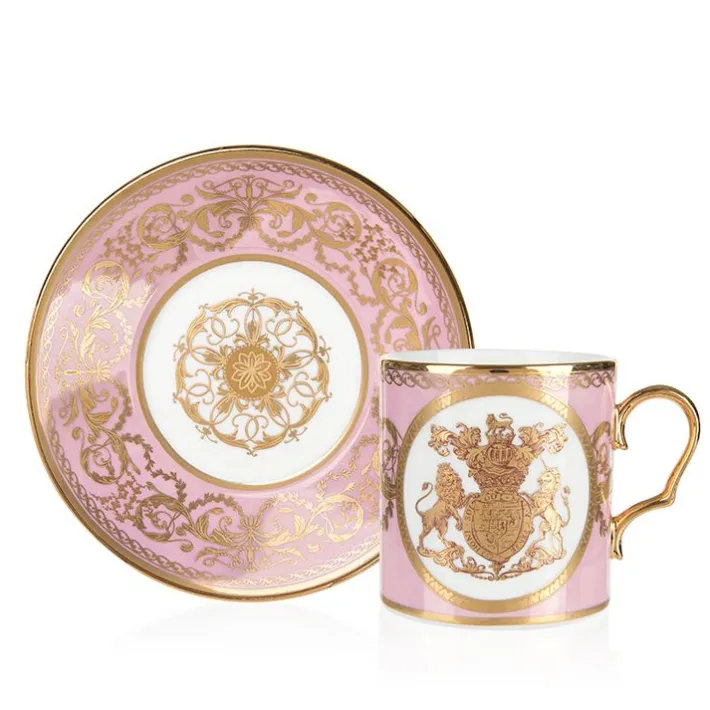 Royal Collection Shop Special Edition Lustre Pink And Green Coffee Cup And Saucer* Cups & Saucers